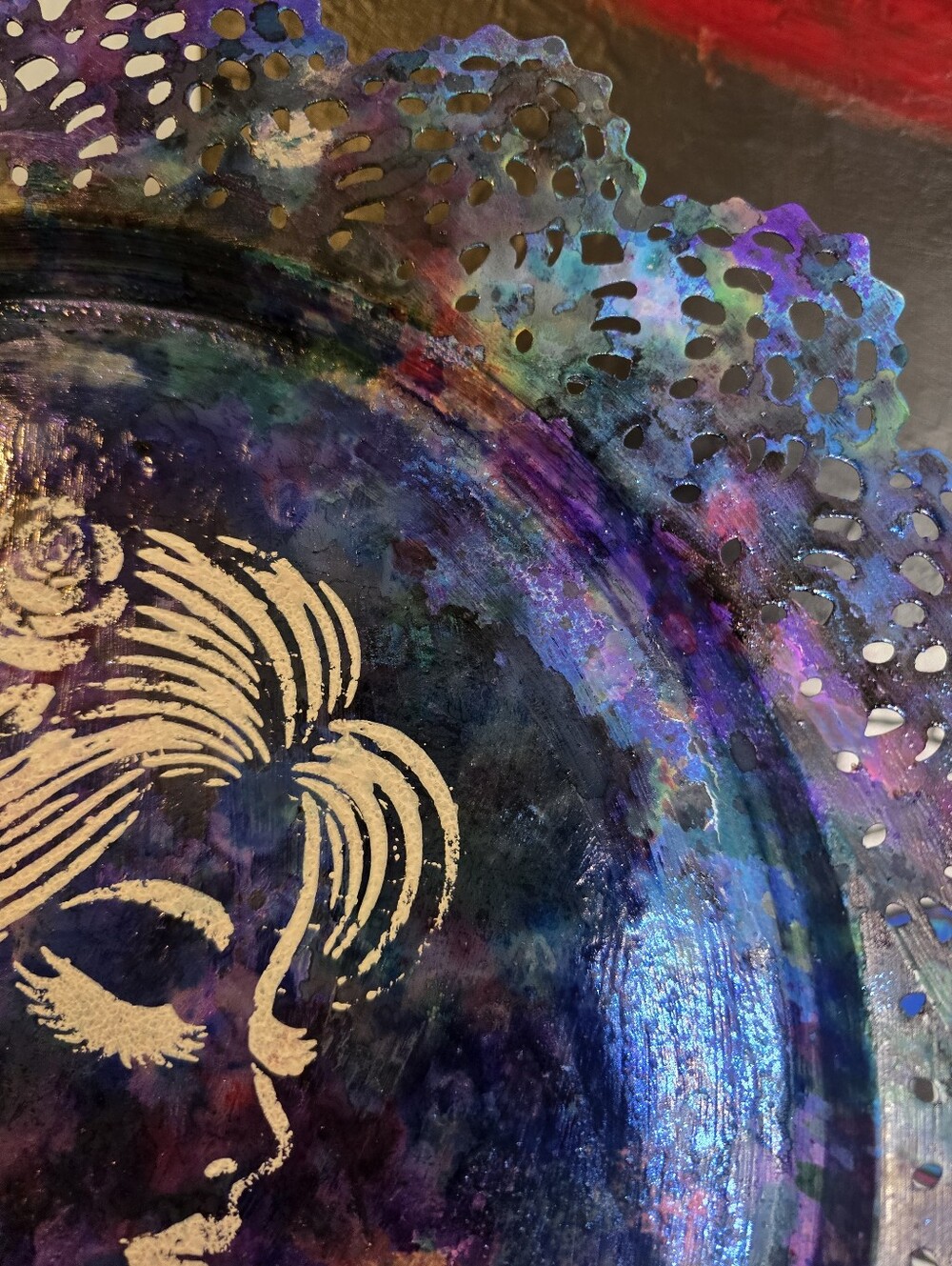 HANDCRAFTED Upcycled Metal Platter HANDPAINTED Tabletop Countertop Art Decor 15" - Picture 6 of 17